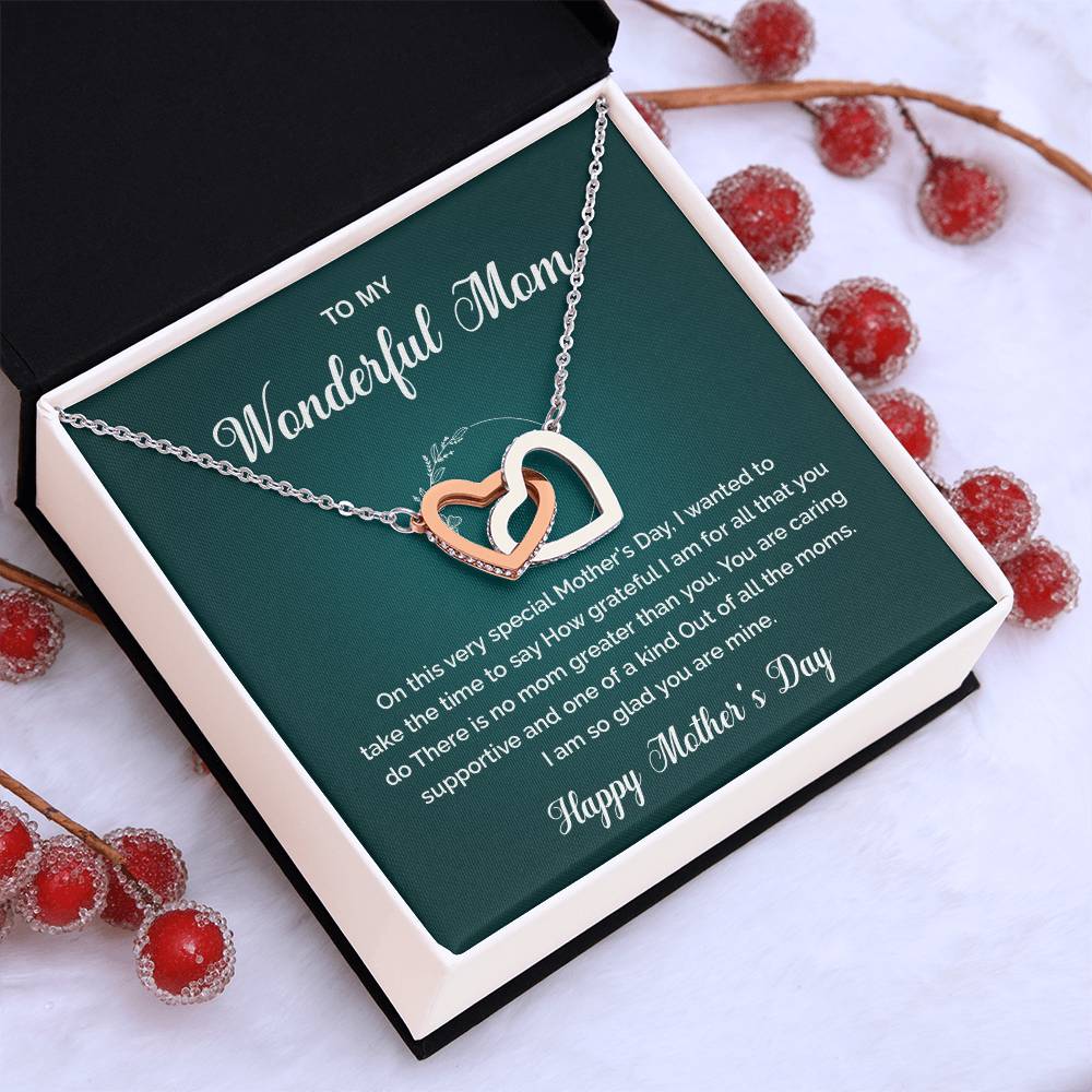 Interlocking Heart Necklace for Mom with Gift Box and Message
