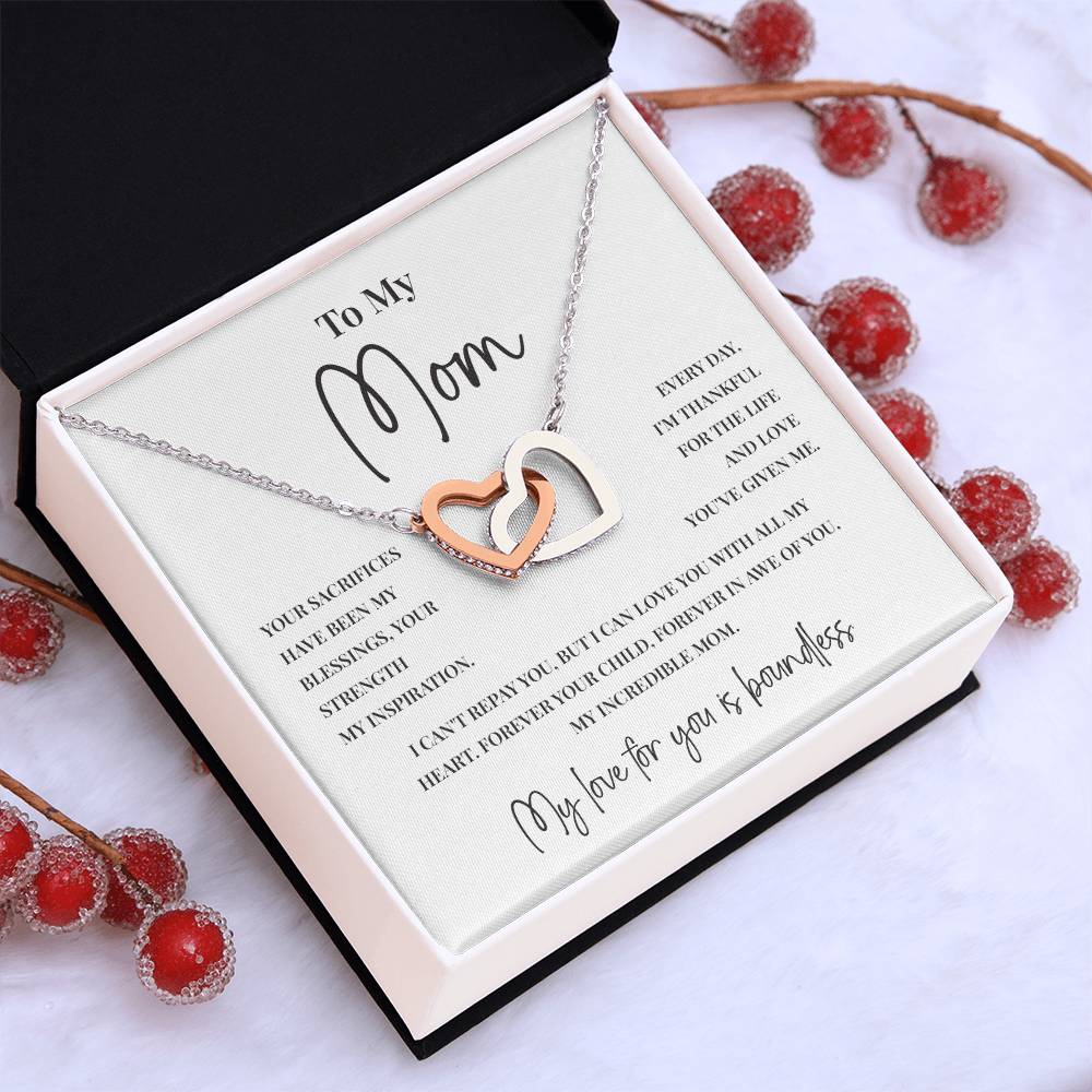 Interlocking Hearts Necklace for Mom with Boundless Love Message Card