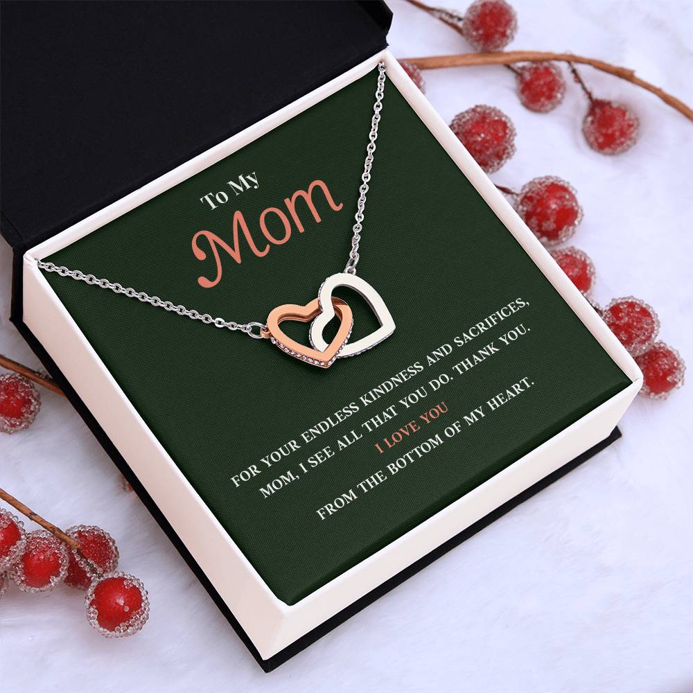 Necklace Gift for Mom With Interlocking Hearts and Card