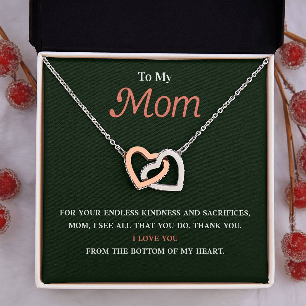 Necklace Gift for Mom With Interlocking Hearts and Card