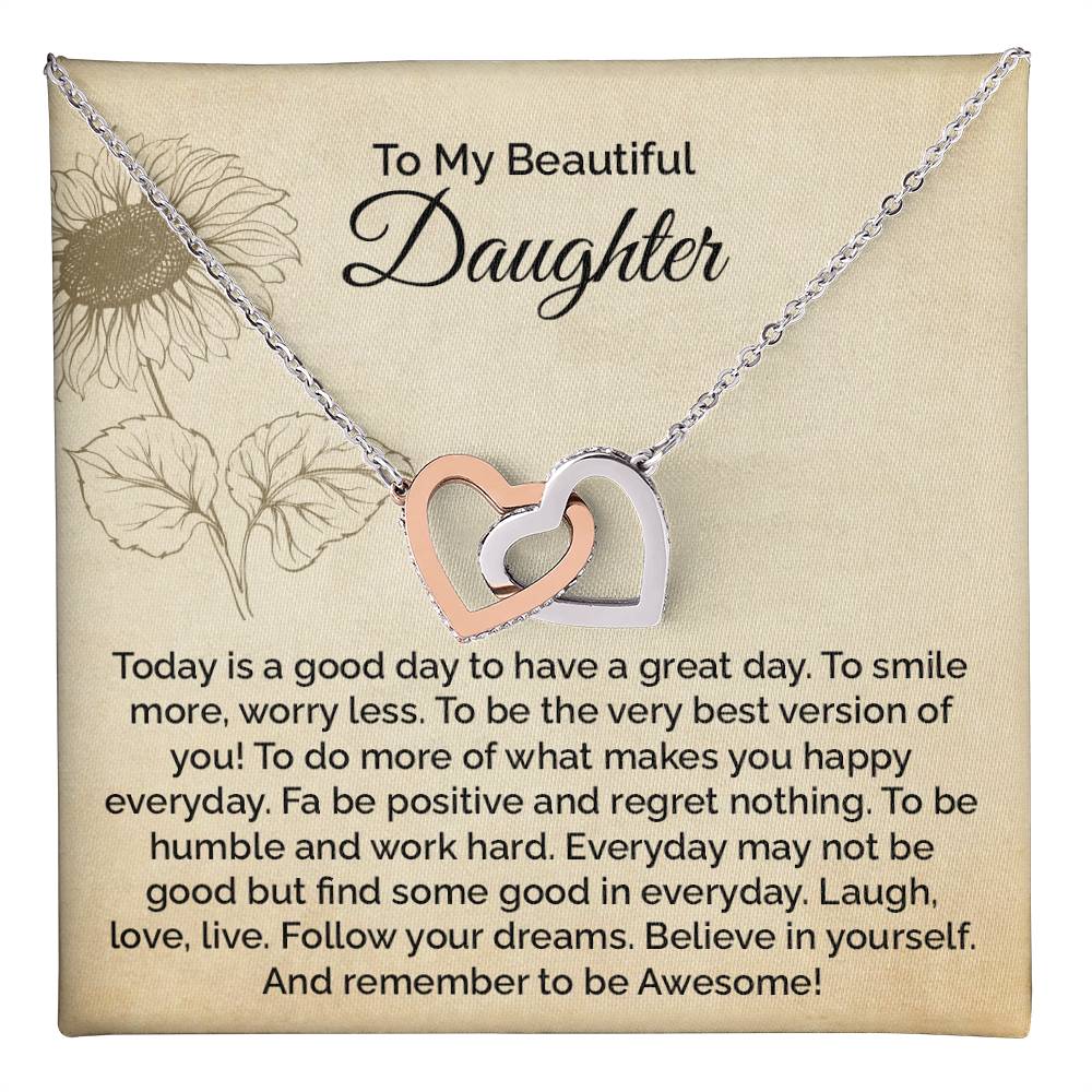 Daughter Necklace Gift with Motivational Message Card