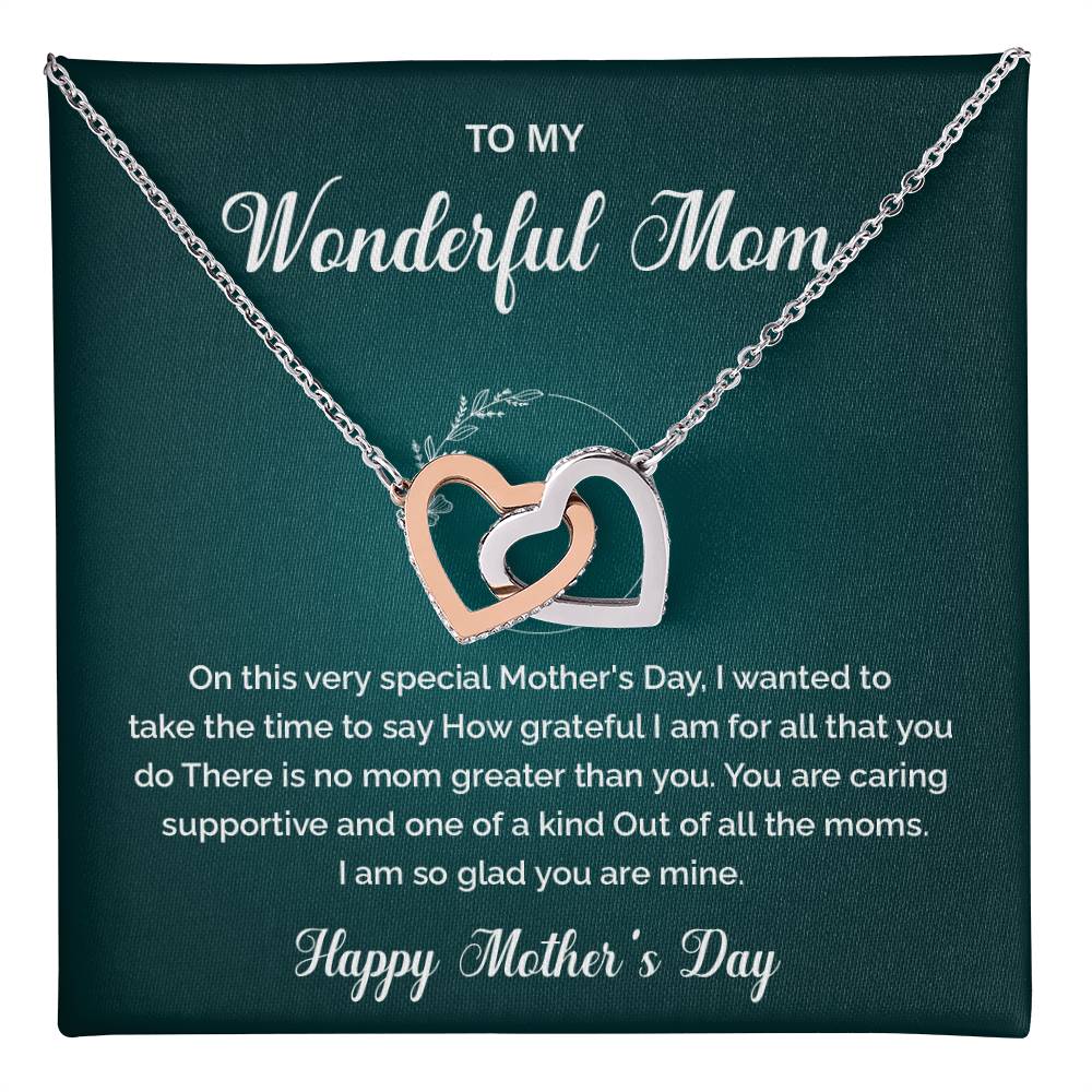 Interlocking Heart Necklace for Mom with Gift Box and Message