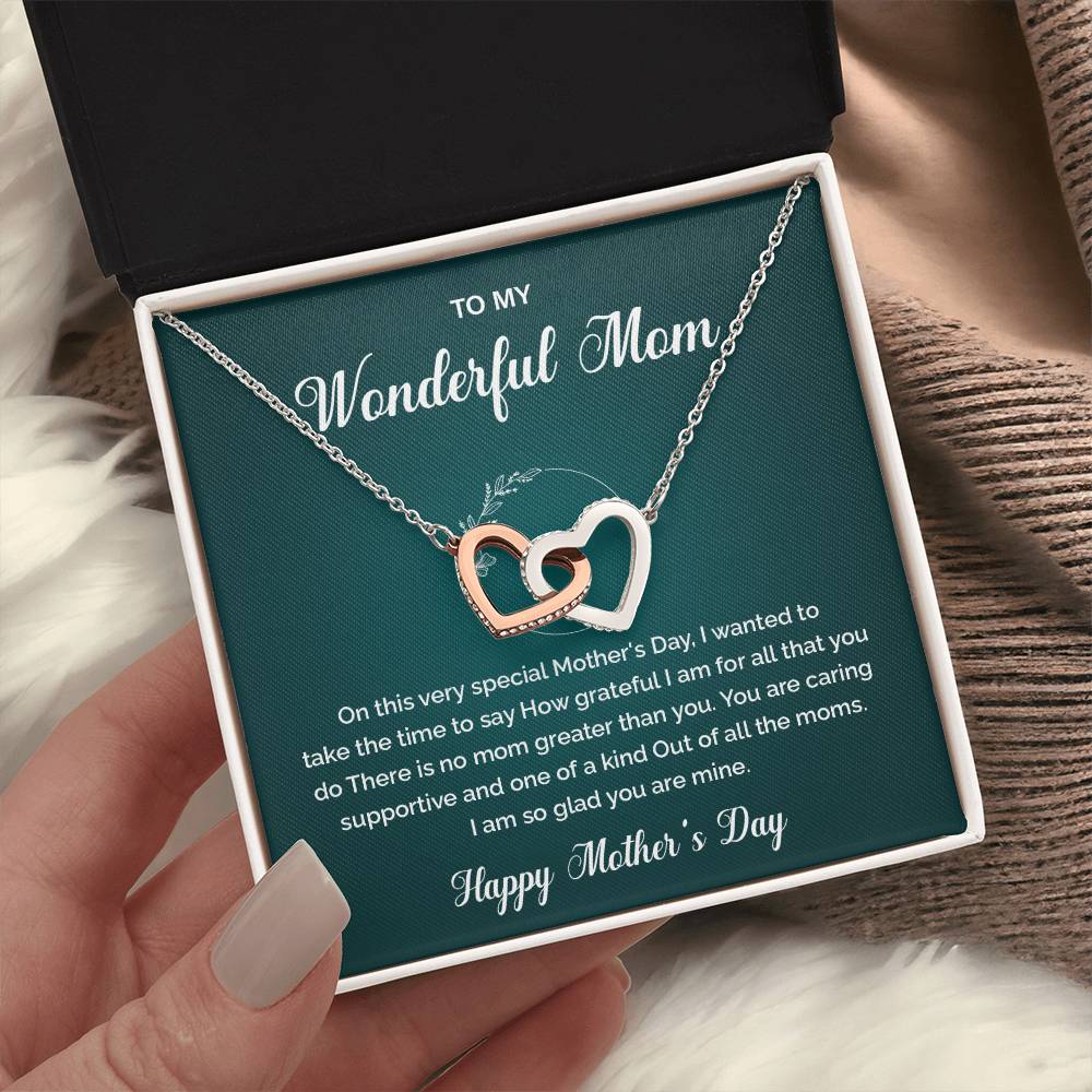 Interlocking Heart Necklace for Mom with Gift Box and Message