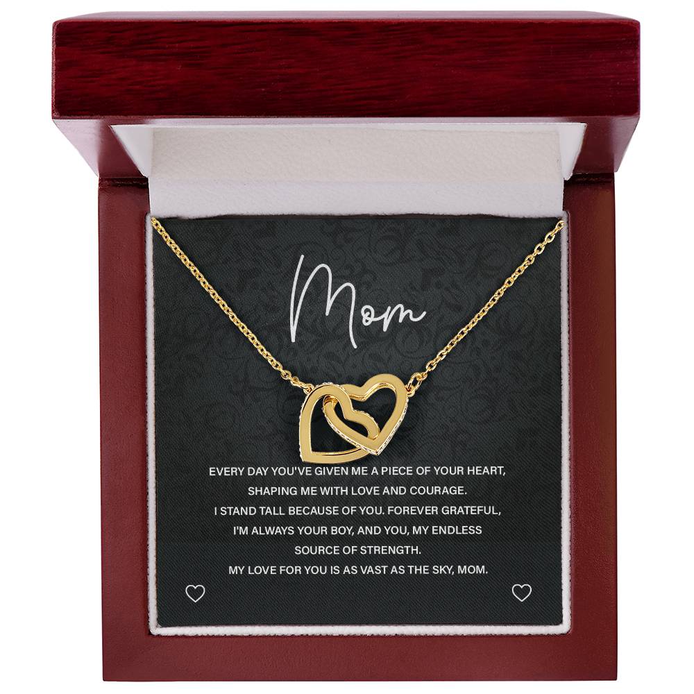 Interlocking Hearts Necklace for Mom from Son with Sentimental Note