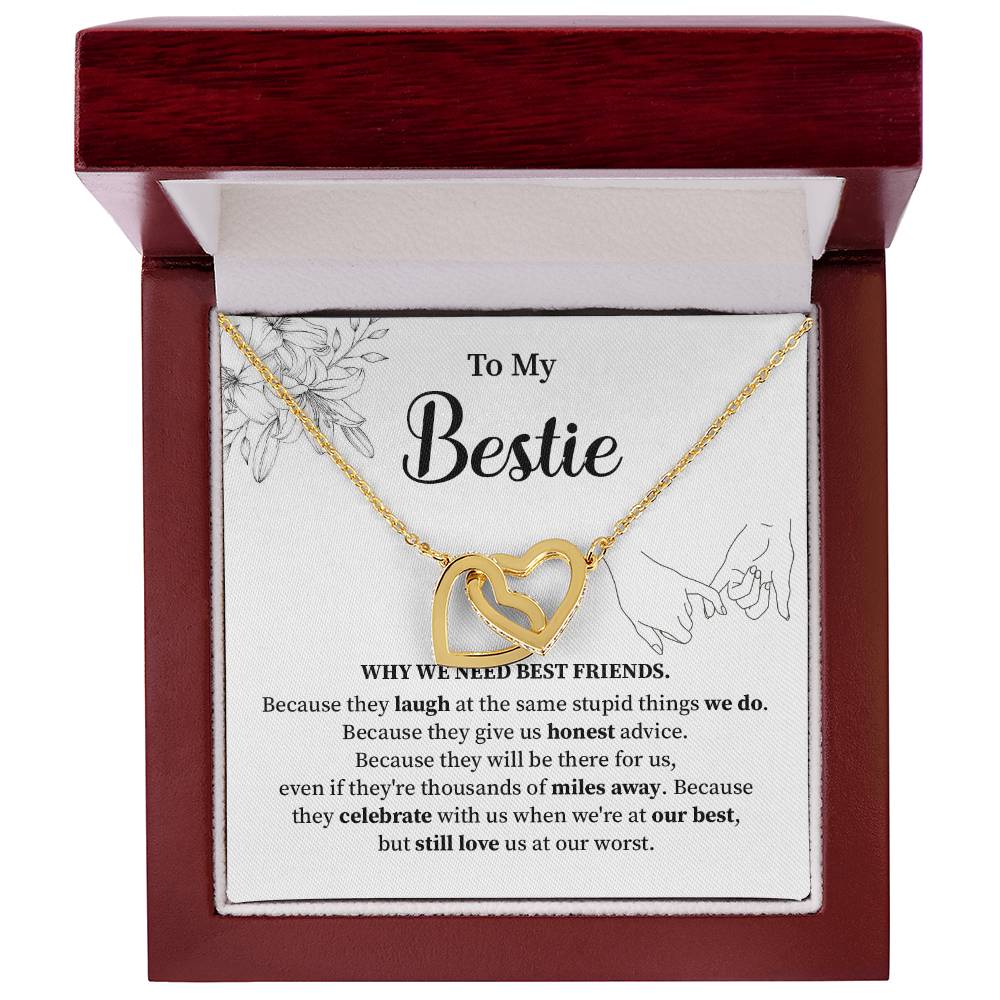 Bestie Interlocking Heart Necklace with Message Card