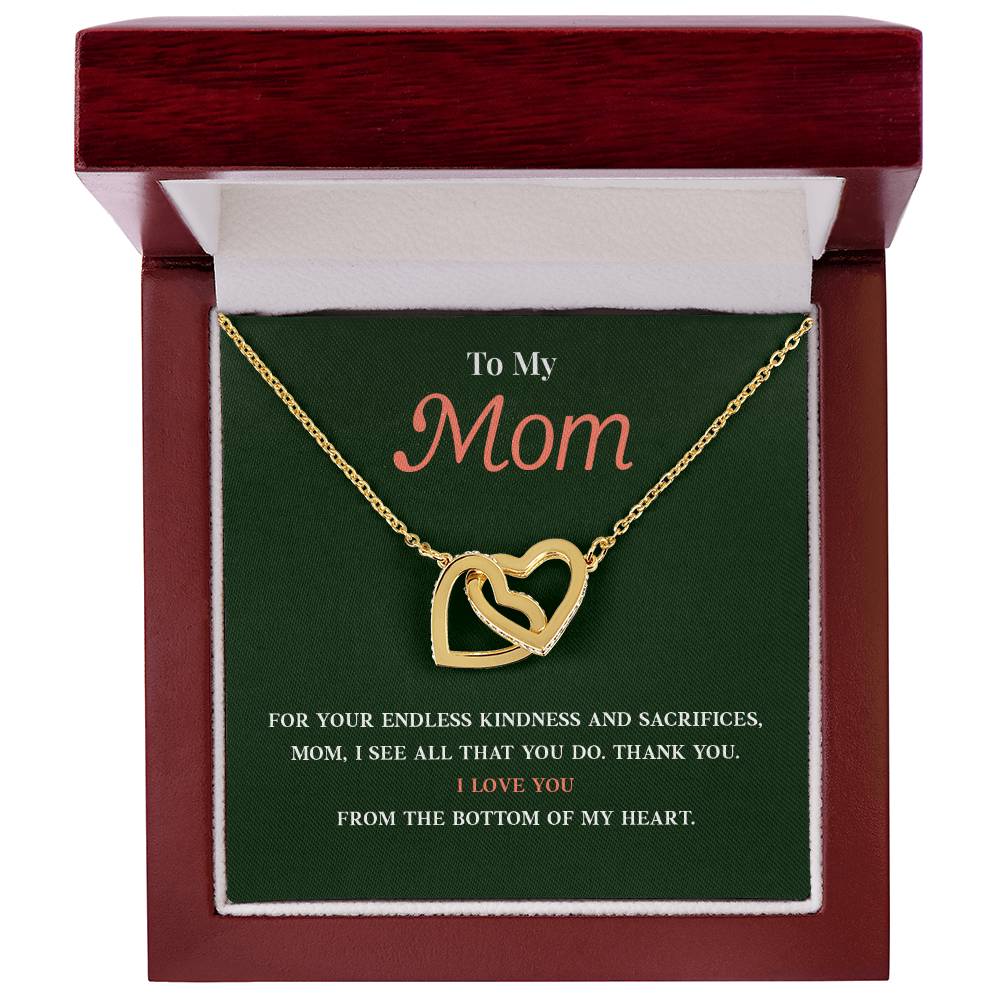 Necklace Gift for Mom With Interlocking Hearts and Card
