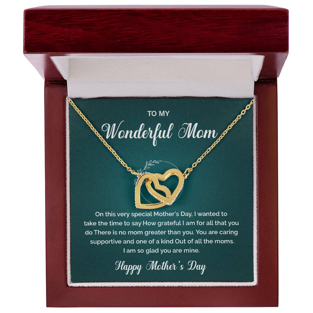 Interlocking Heart Necklace for Mom with Gift Box and Message
