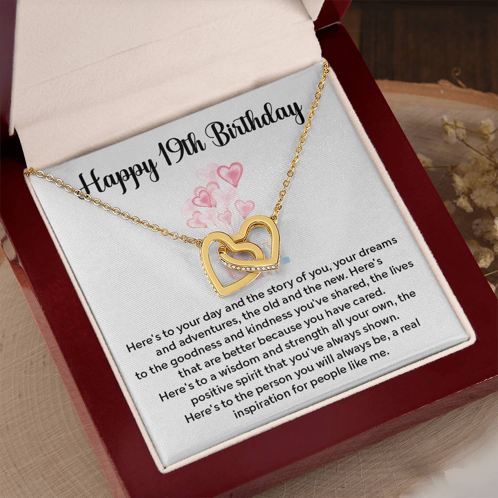 19th Birthday Interlocking Hearts Necklace – Gift Box & Card