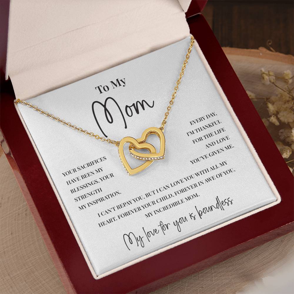 Interlocking Hearts Necklace for Mom with Boundless Love Message Card