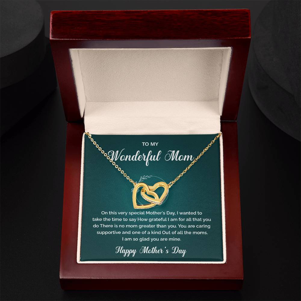 Interlocking Heart Necklace for Mom with Gift Box and Message