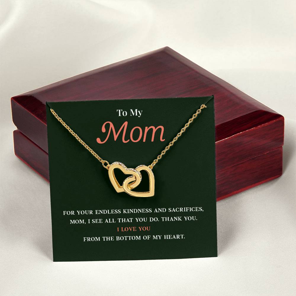 Necklace Gift for Mom With Interlocking Hearts and Card