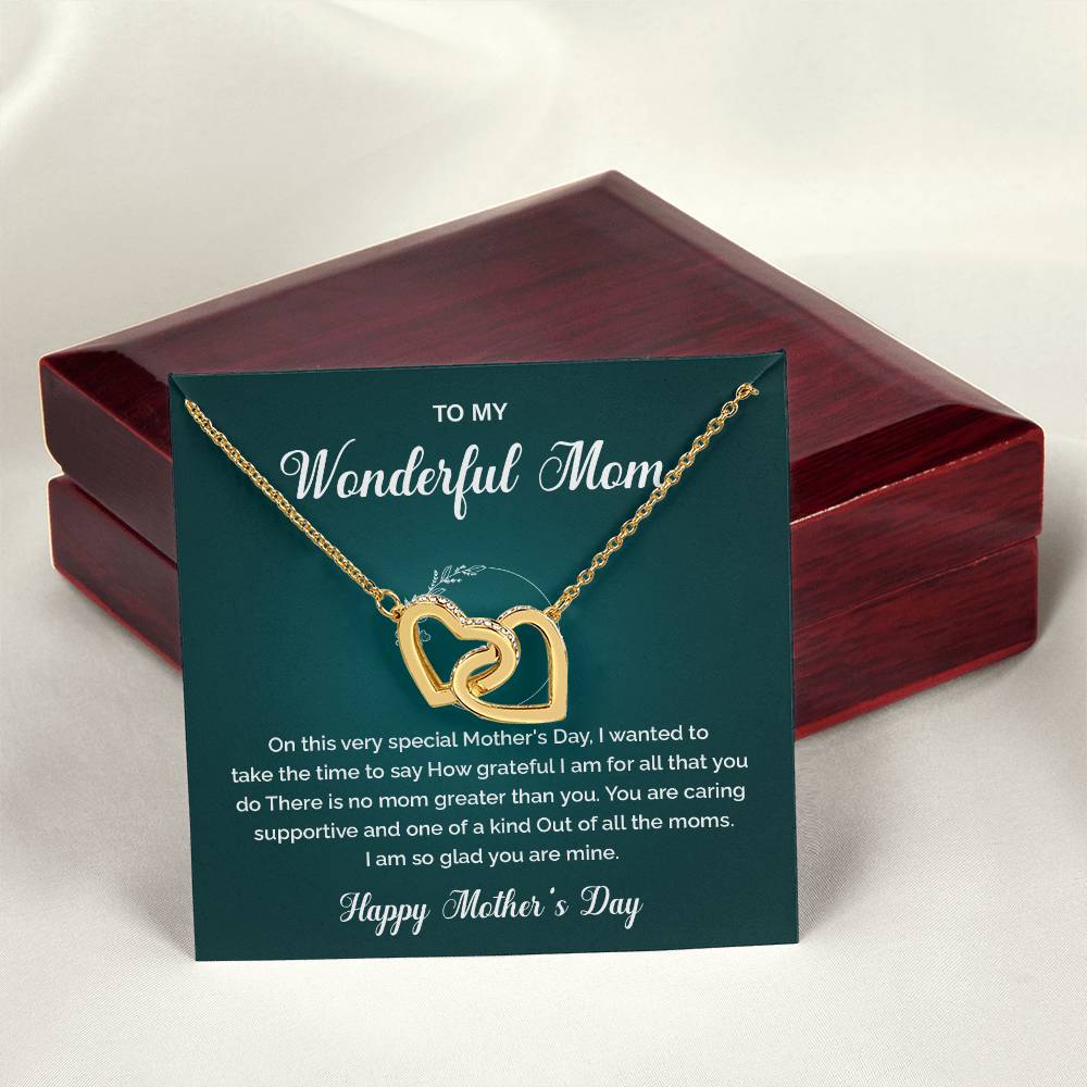 Interlocking Heart Necklace for Mom with Gift Box and Message