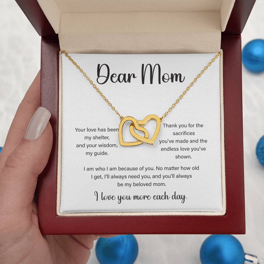 Interlocking Hearts Necklace for Mom with “I Love You More” Note