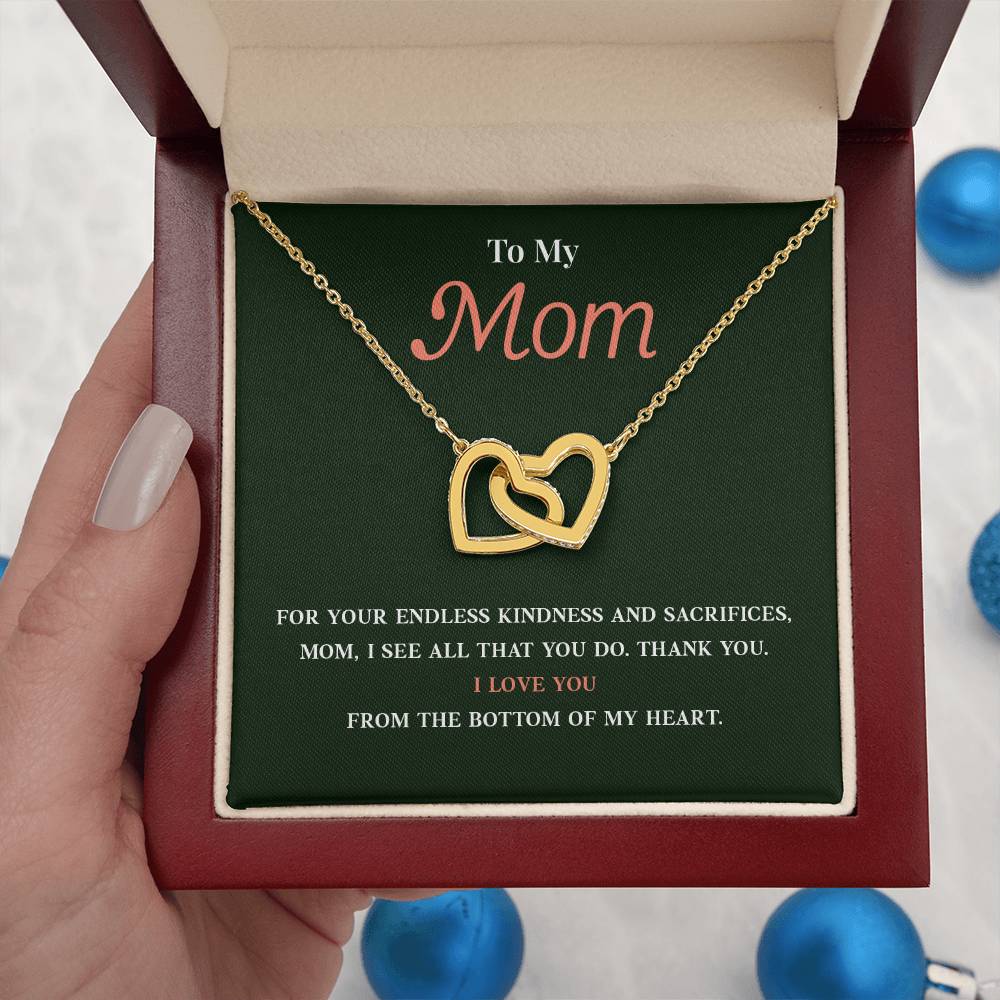 Necklace Gift for Mom With Interlocking Hearts and Card