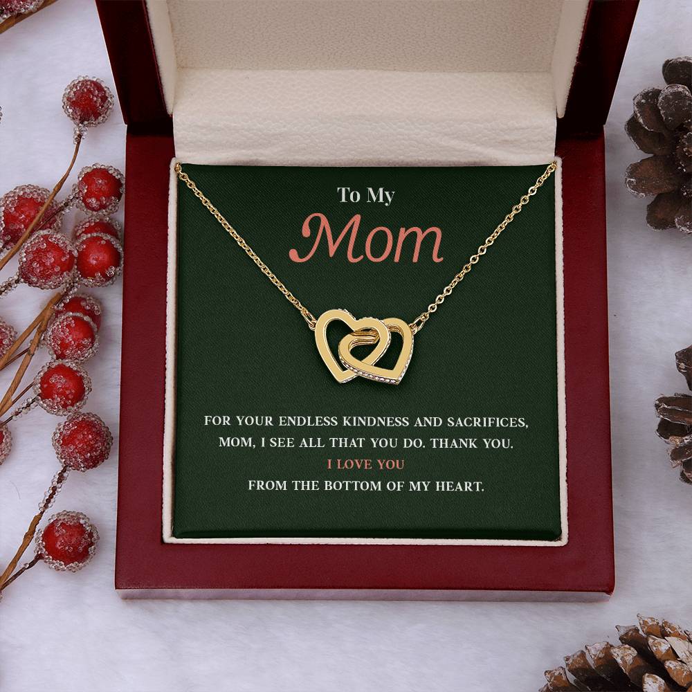 Necklace Gift for Mom With Interlocking Hearts and Card