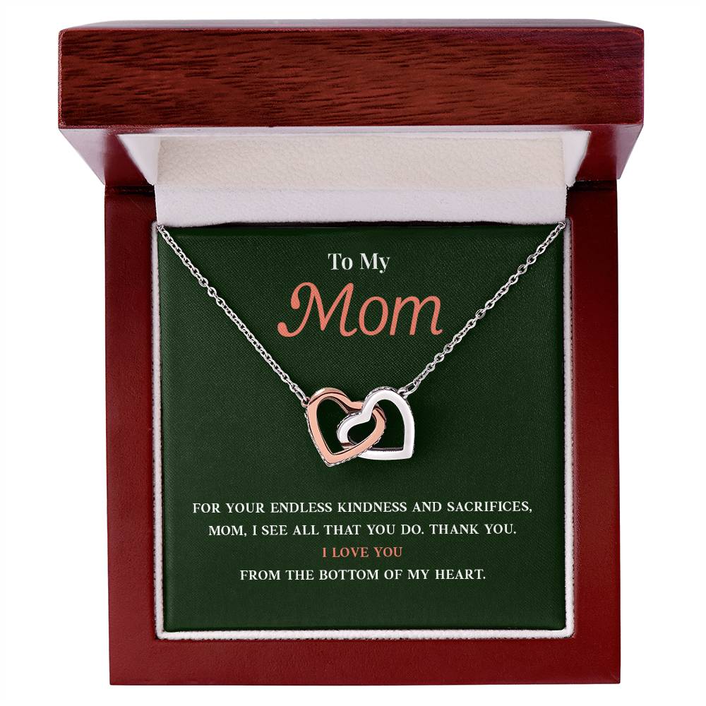 Necklace Gift for Mom With Interlocking Hearts and Card