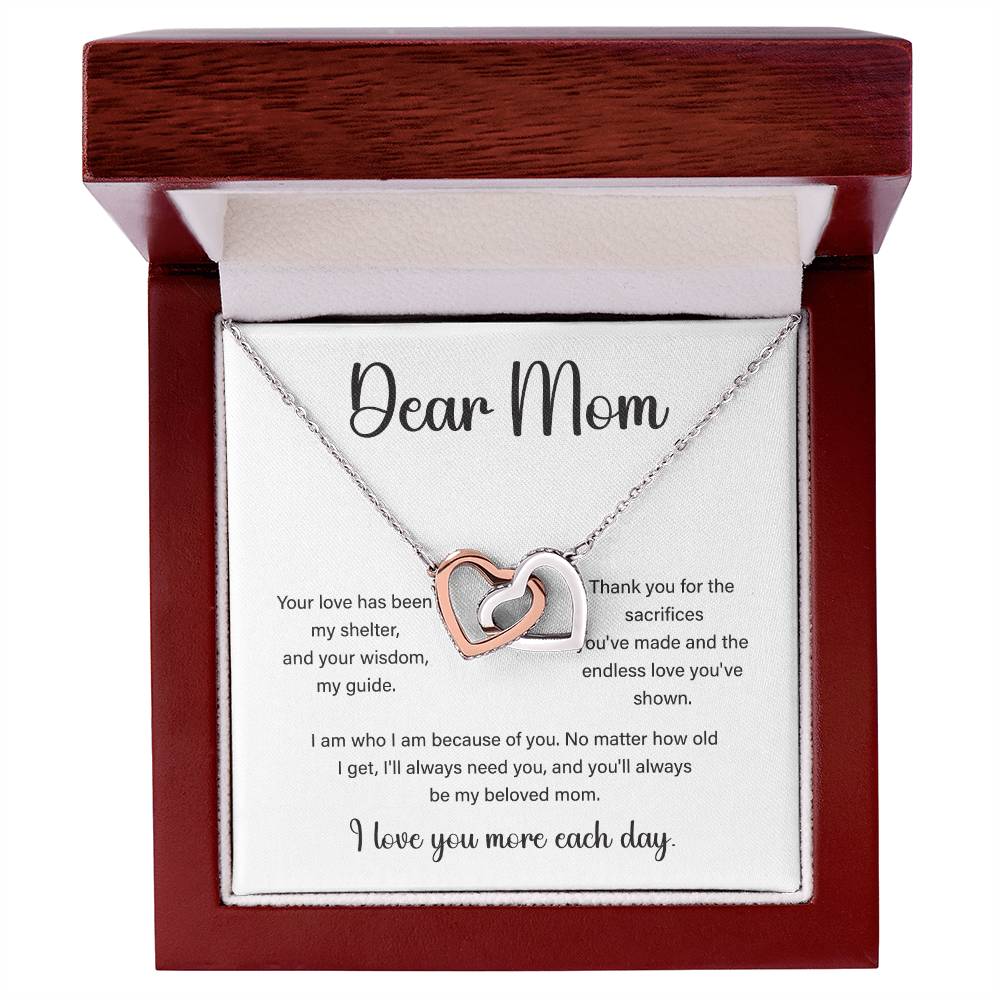 Interlocking Hearts Necklace for Mom with “I Love You More” Note