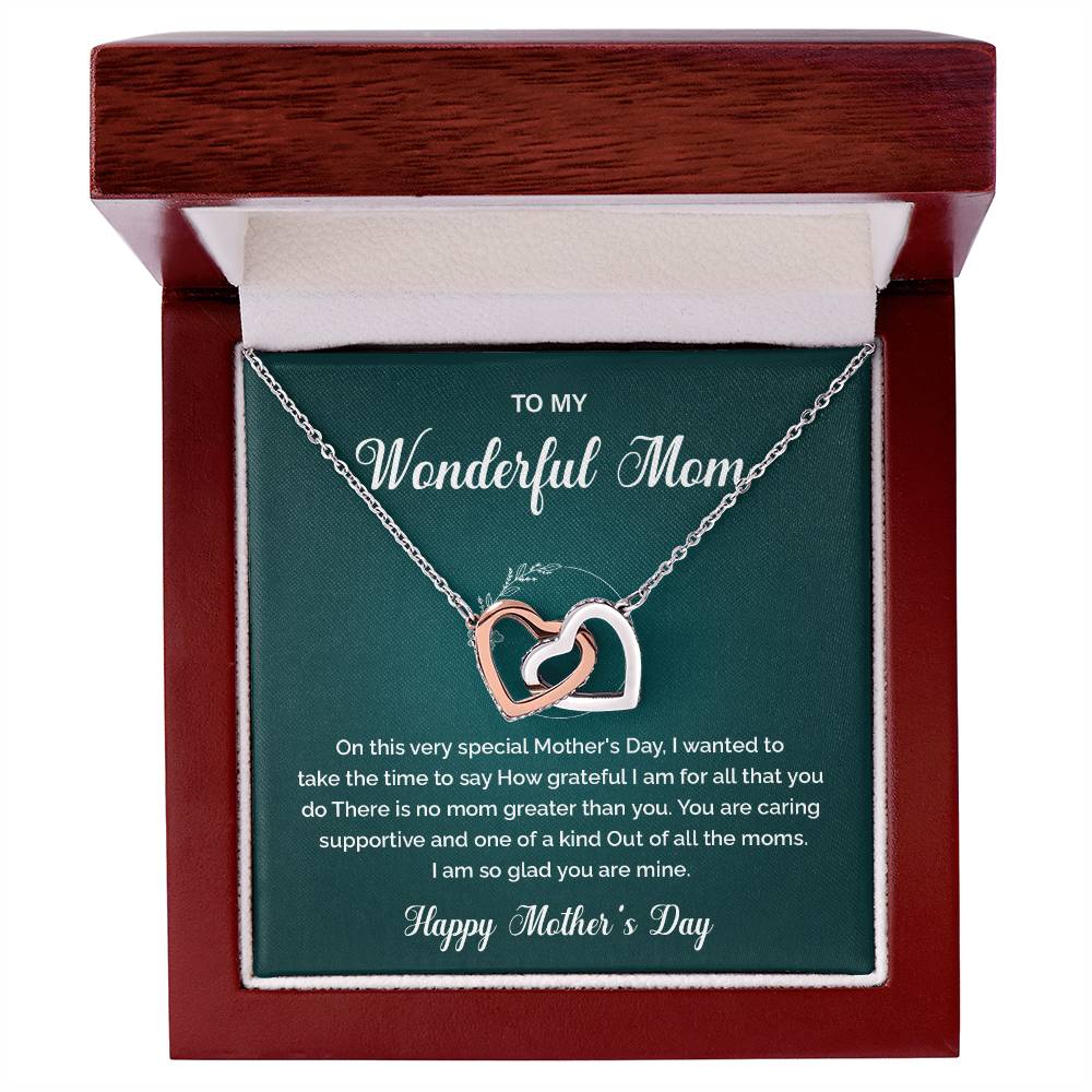 Interlocking Heart Necklace for Mom with Gift Box and Message