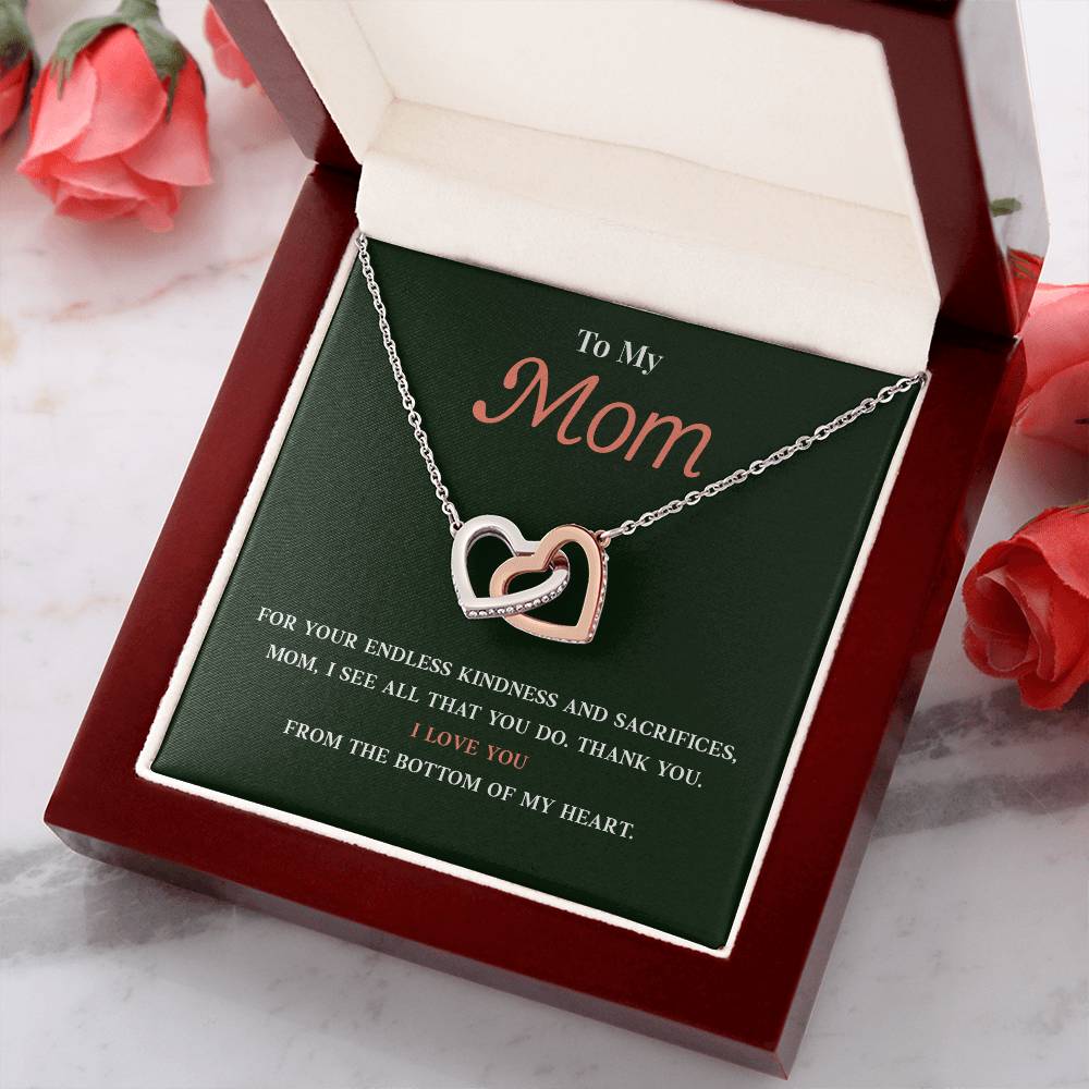 Necklace Gift for Mom With Interlocking Hearts and Card