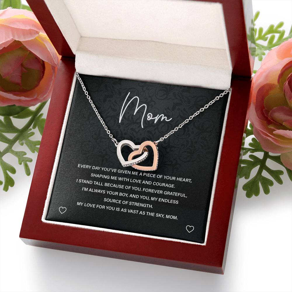 Interlocking Hearts Necklace for Mom from Son with Sentimental Note