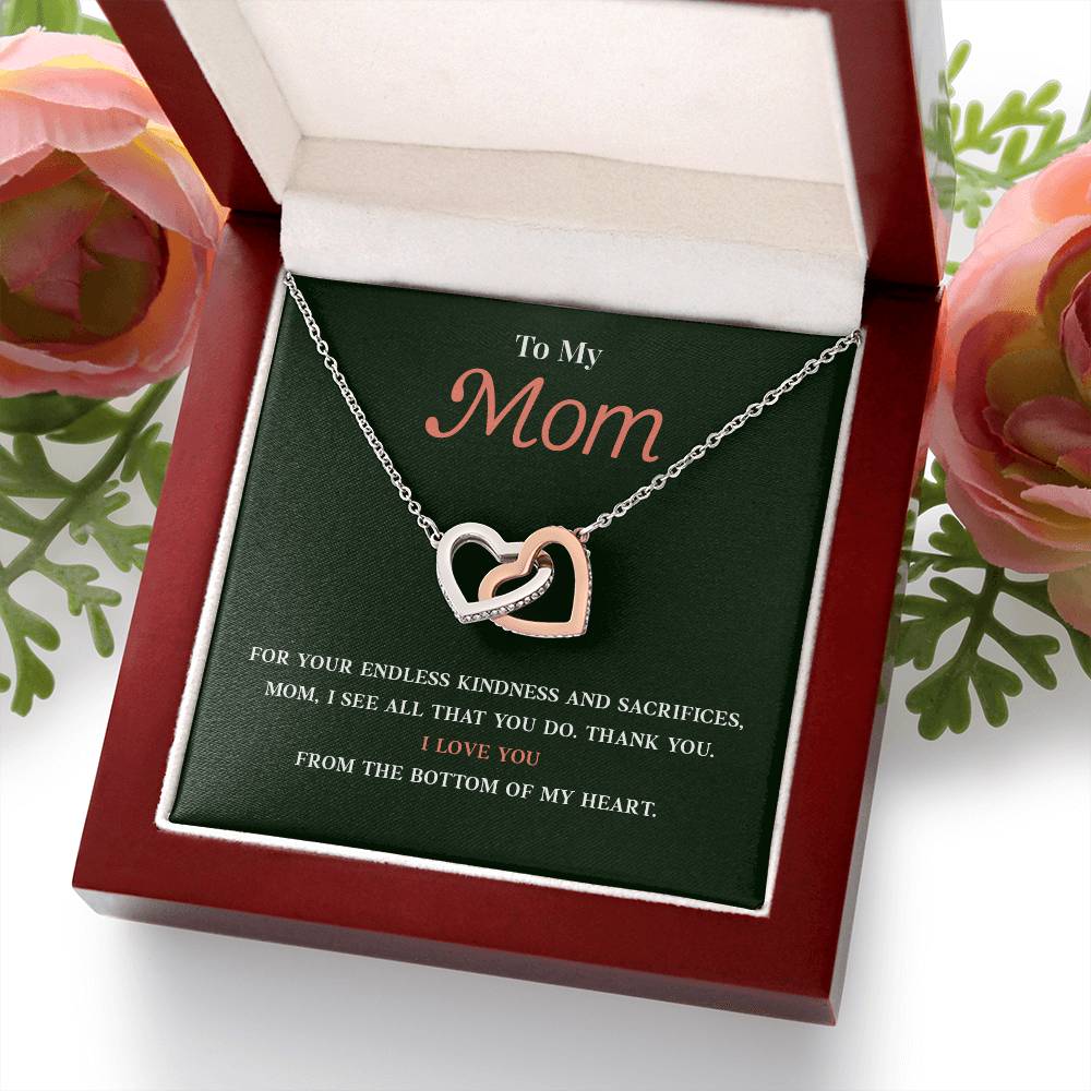 Necklace Gift for Mom With Interlocking Hearts and Card