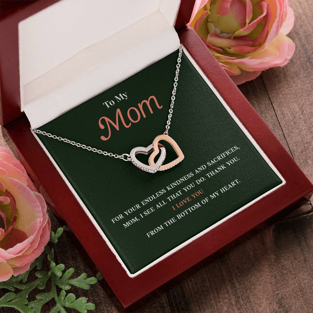 Necklace Gift for Mom With Interlocking Hearts and Card
