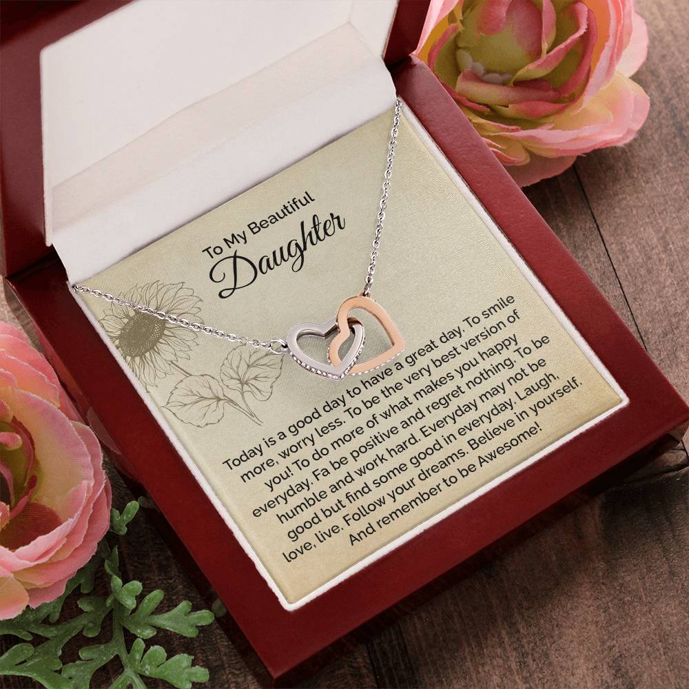Daughter Necklace Gift with Motivational Message Card