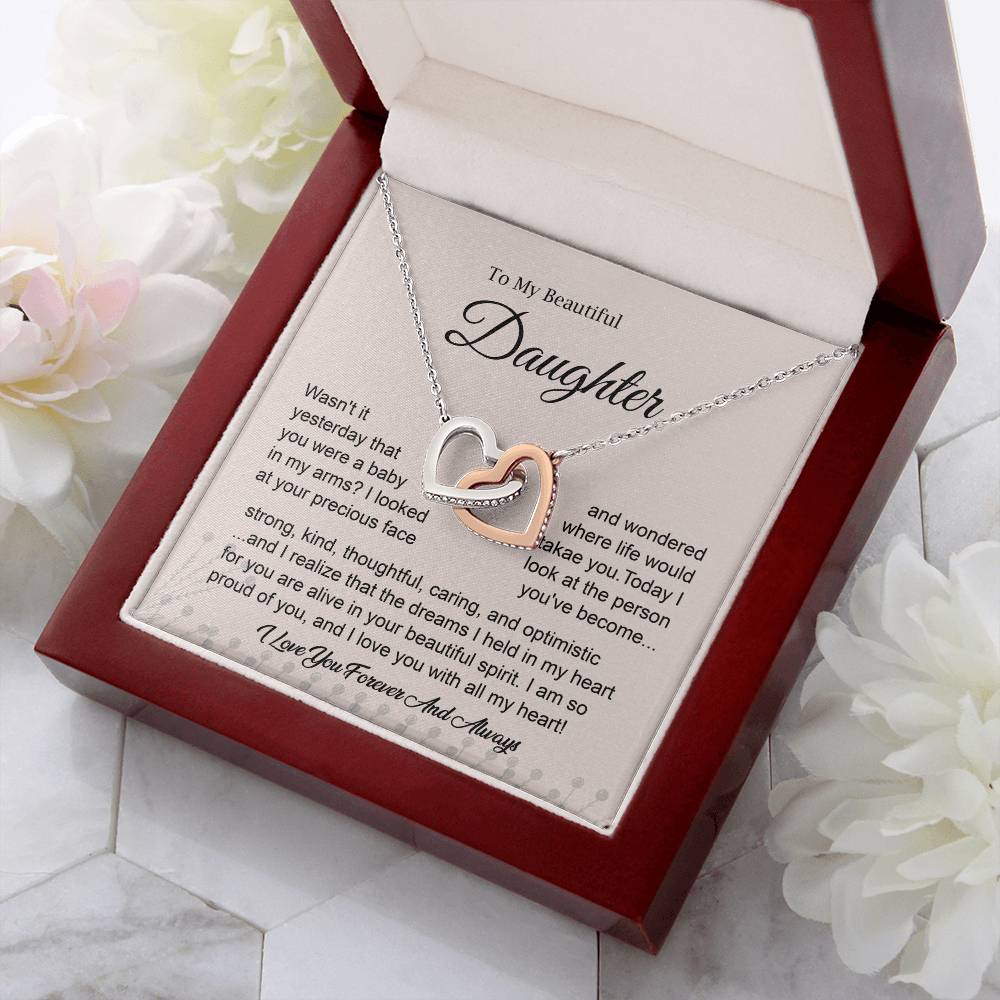 Daughter Heart Necklace with Emotional Message Card