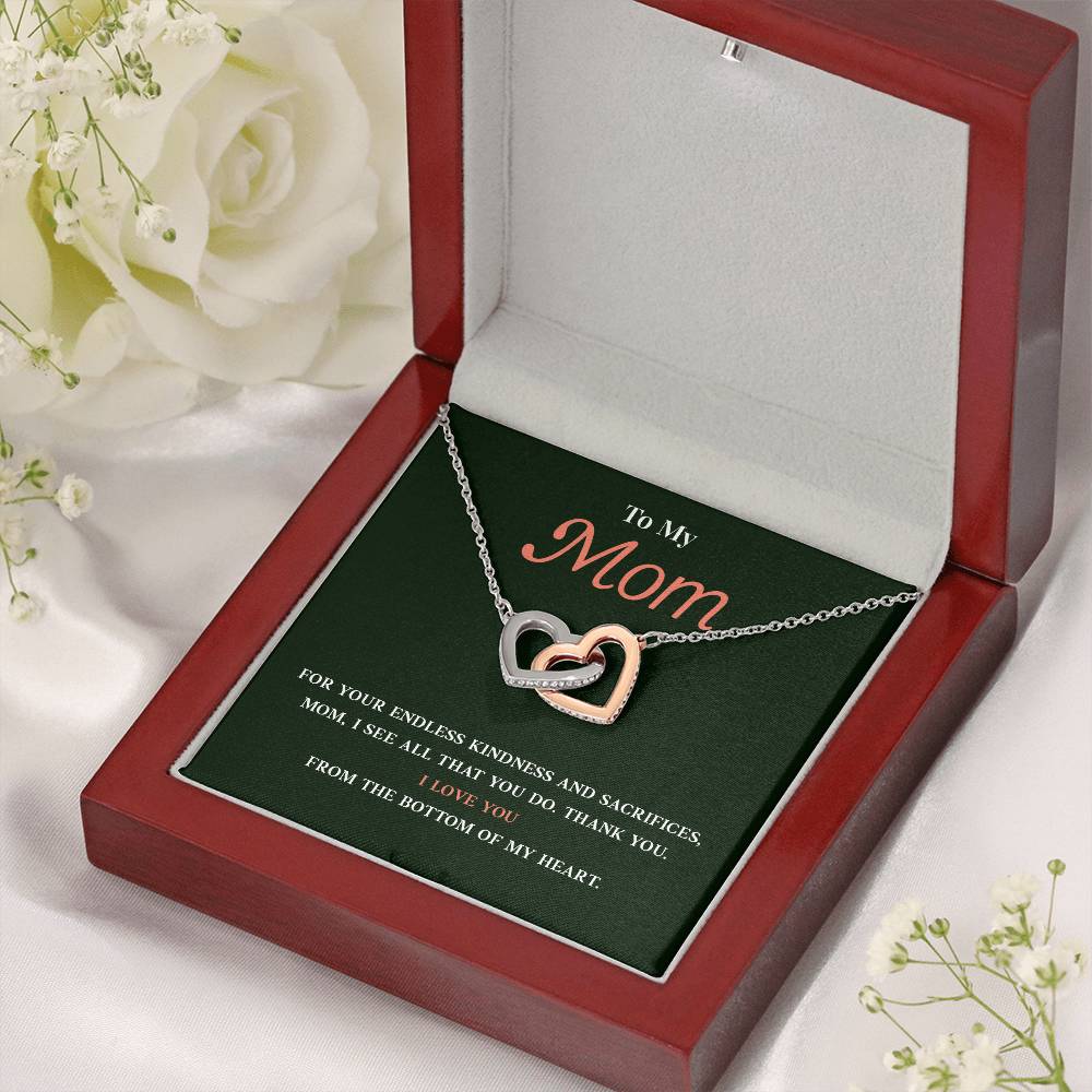 Necklace Gift for Mom With Interlocking Hearts and Card