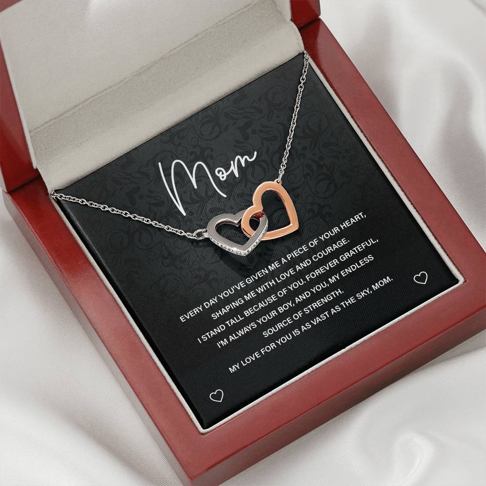 Interlocking Hearts Necklace for Mom from Son with Sentimental Note
