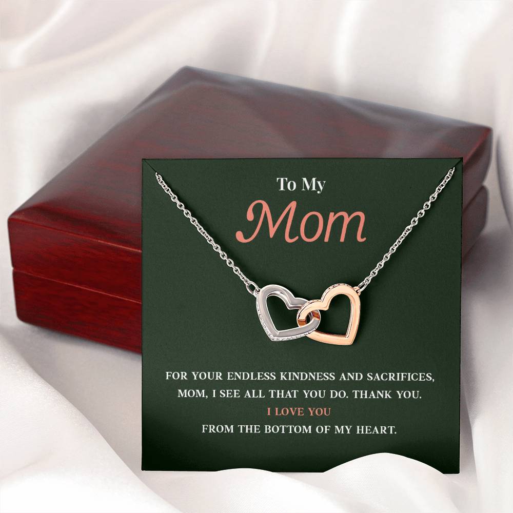 Necklace Gift for Mom With Interlocking Hearts and Card