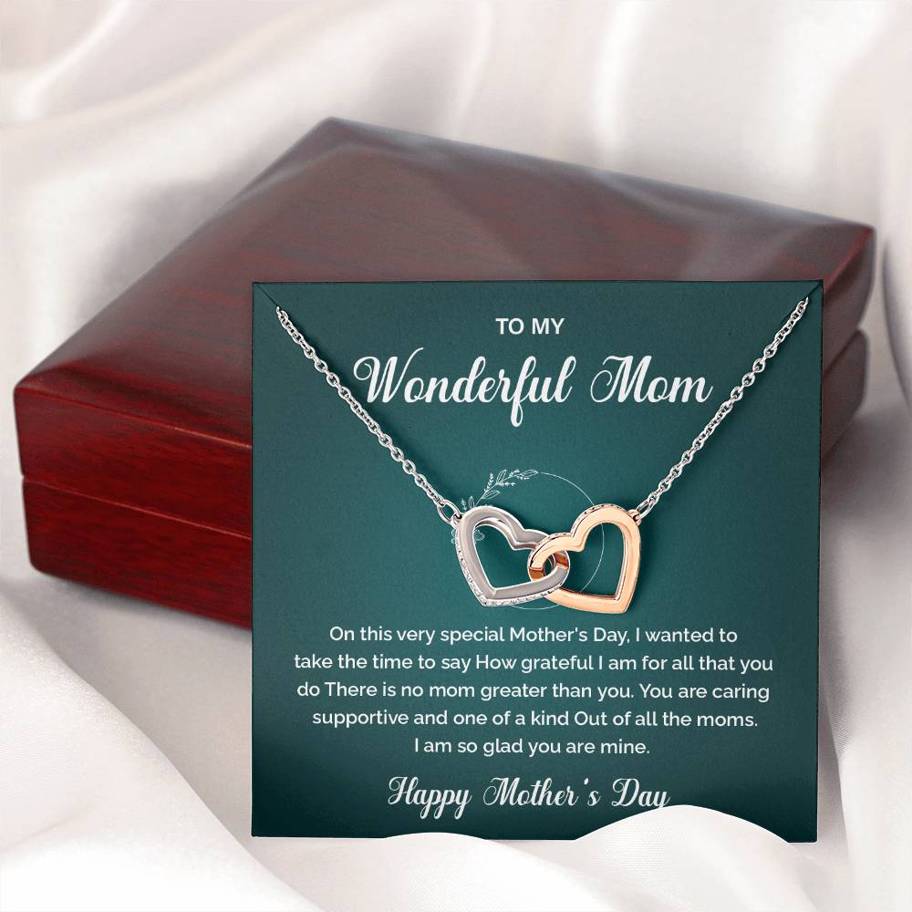 Interlocking Heart Necklace for Mom with Gift Box and Message