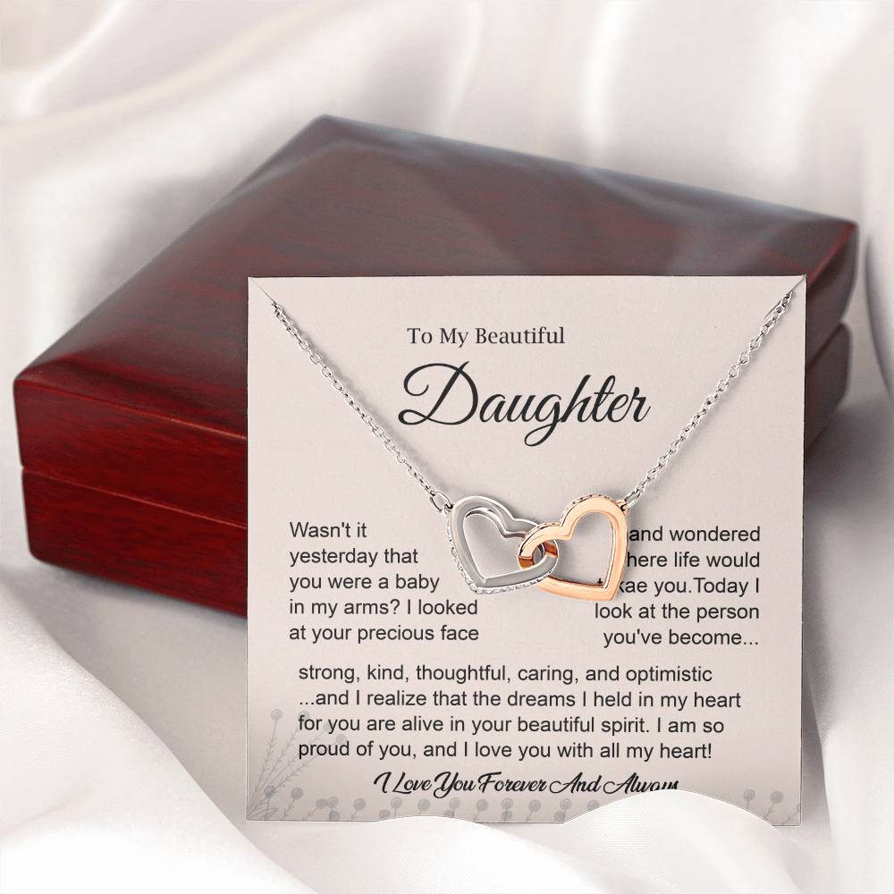 Daughter Heart Necklace with Emotional Message Card