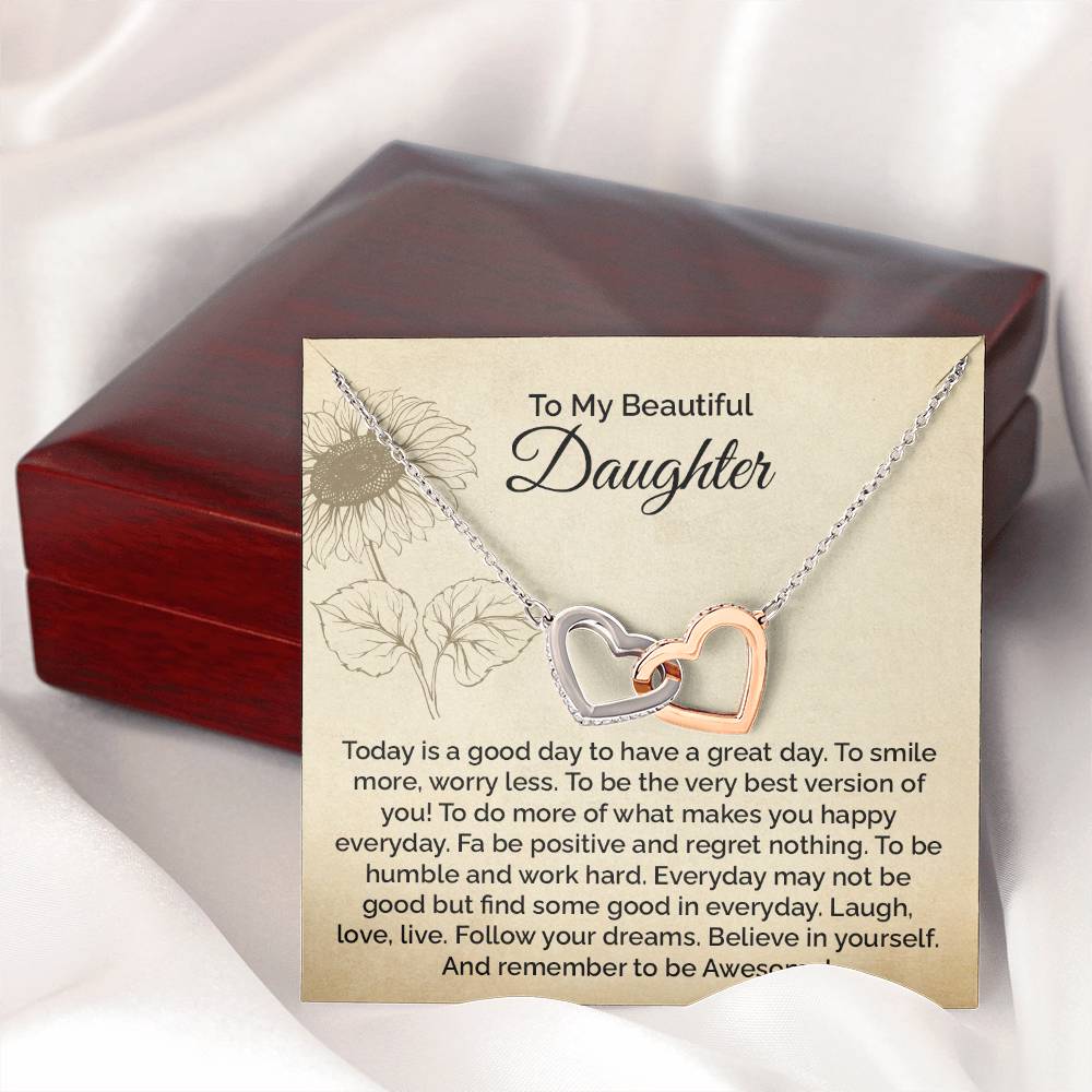 Daughter Necklace Gift with Motivational Message Card