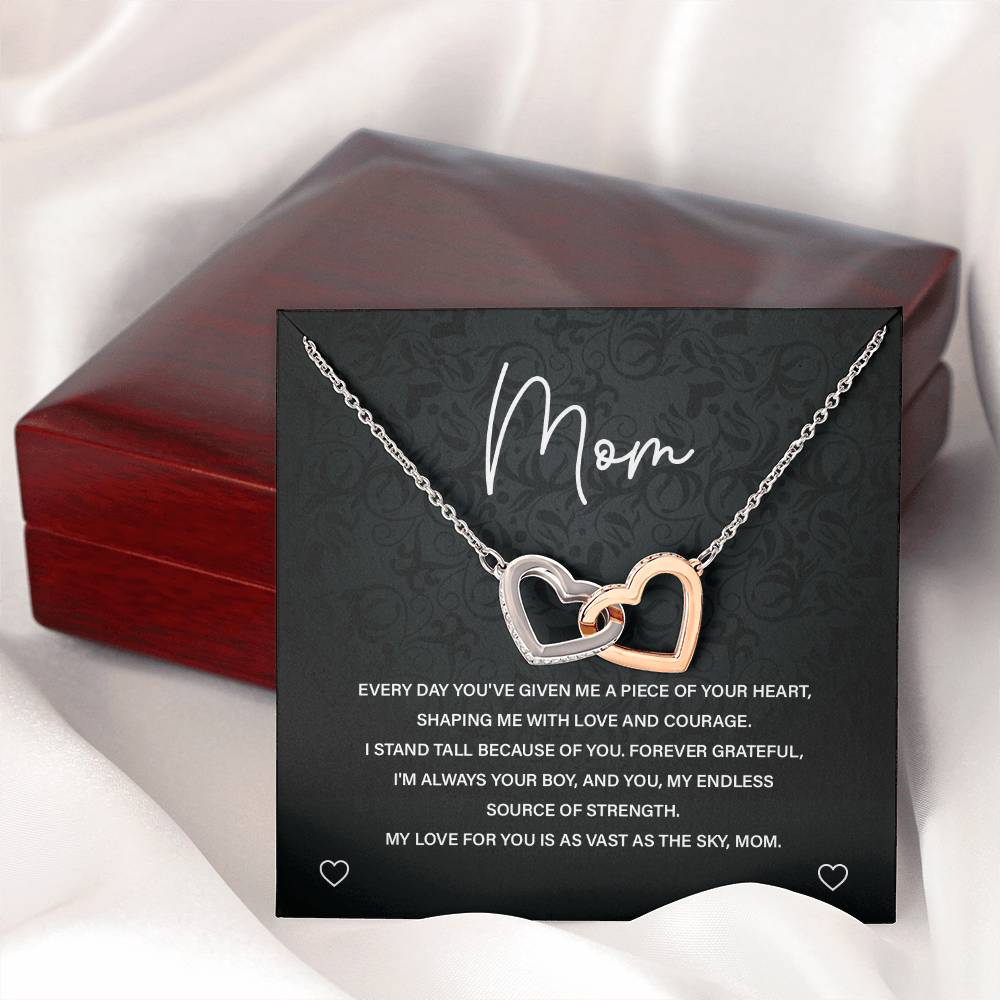 Interlocking Hearts Necklace for Mom from Son with Sentimental Note