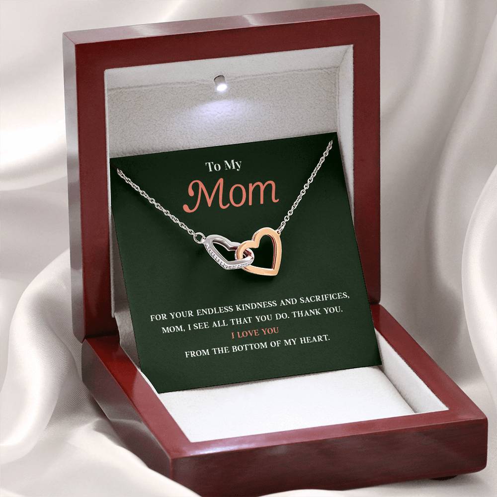 Necklace Gift for Mom With Interlocking Hearts and Card