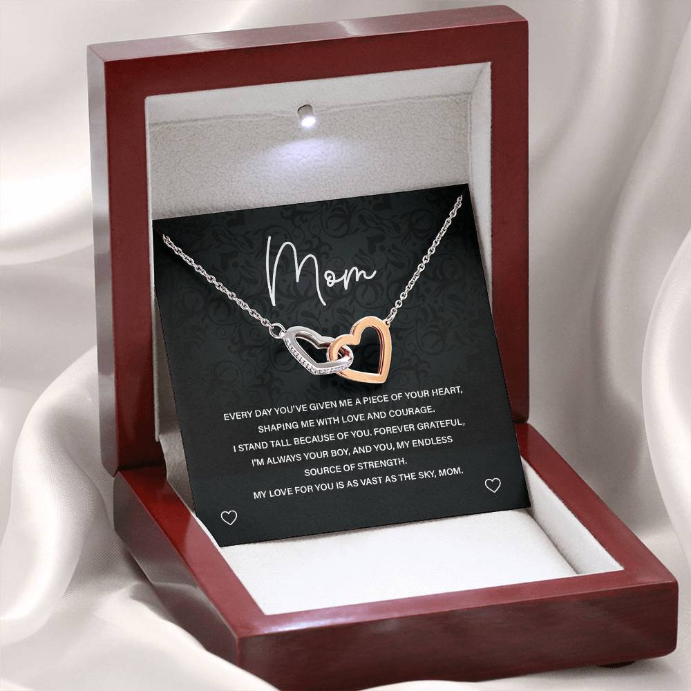 Interlocking Hearts Necklace for Mom from Son with Sentimental Note