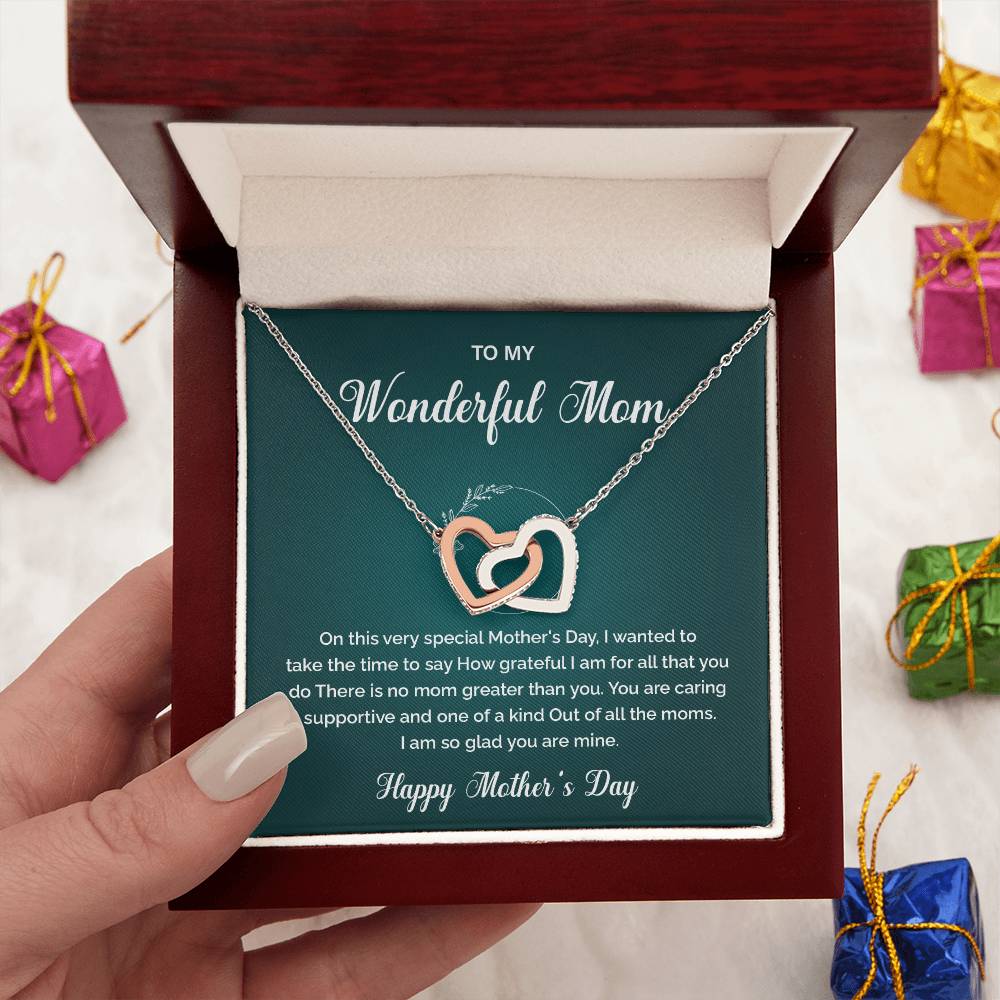 Interlocking Heart Necklace for Mom with Gift Box and Message
