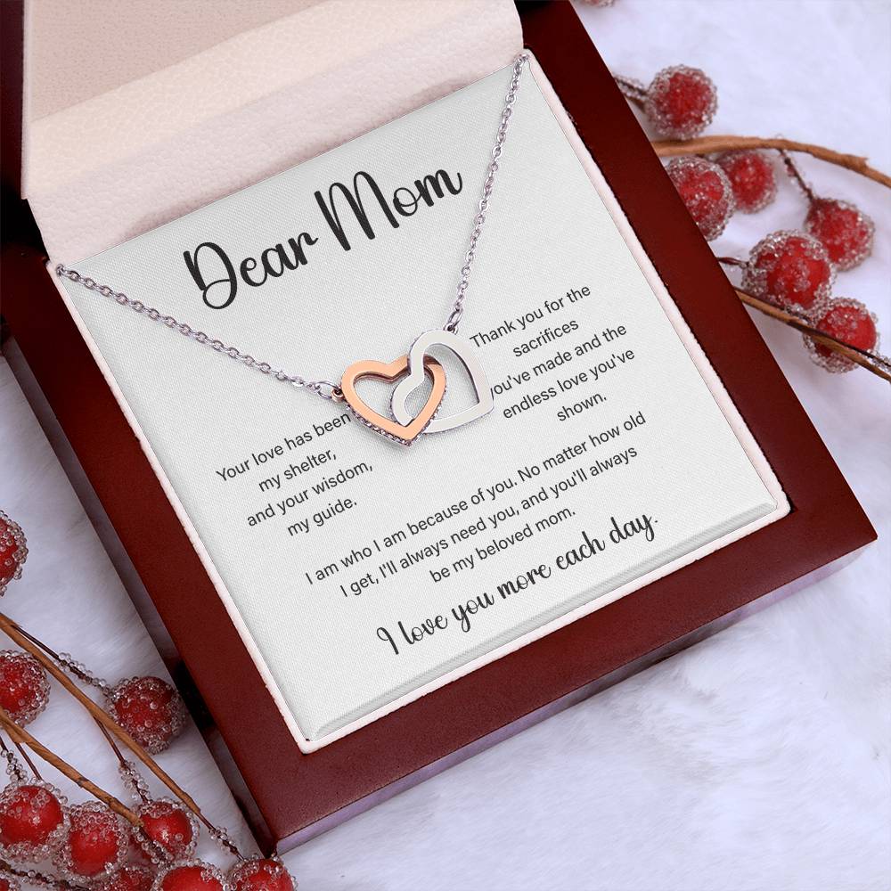 Interlocking Hearts Necklace for Mom with “I Love You More” Note