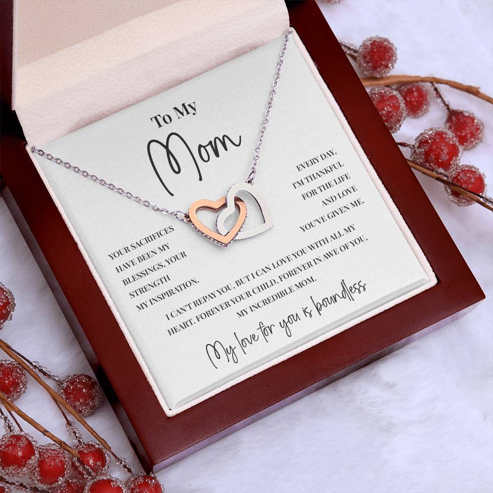 Interlocking Hearts Necklace for Mom with Boundless Love Message Card