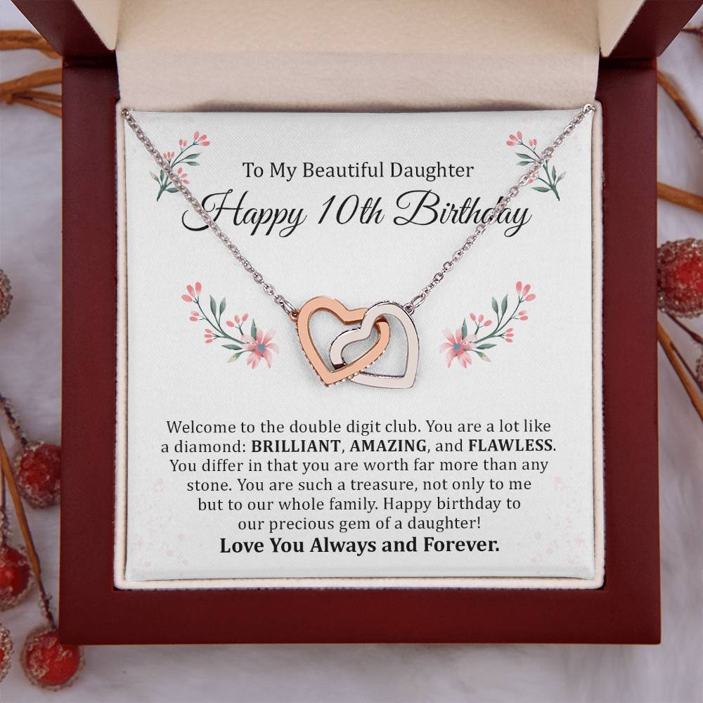 10th Birthday Necklace for Daughter with Message Card
