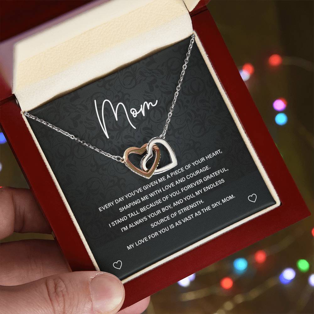Interlocking Hearts Necklace for Mom from Son with Sentimental Note