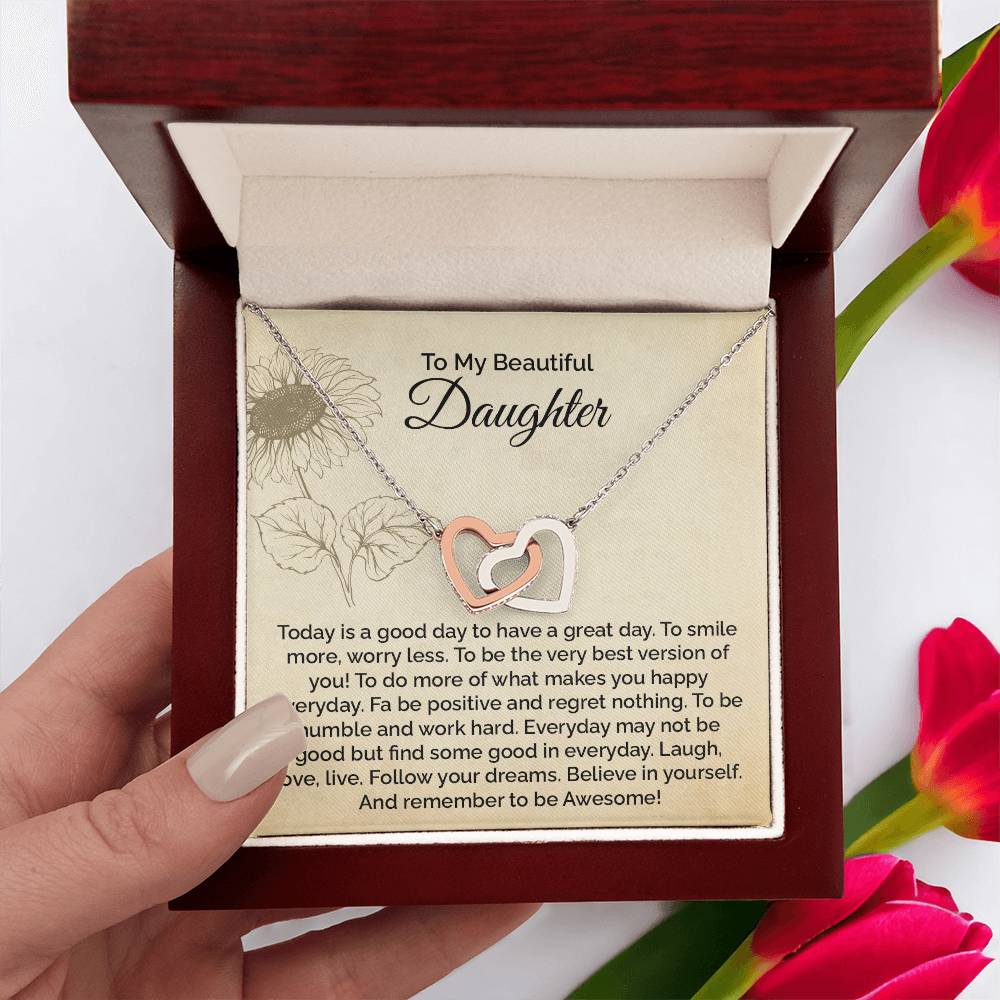 Daughter Necklace Gift with Motivational Message Card
