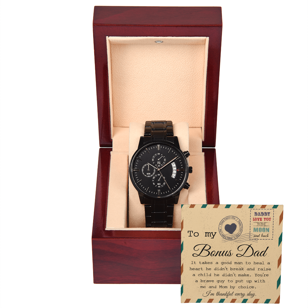 Bonus Dad Black Watch Gift with Brave and Loving Message