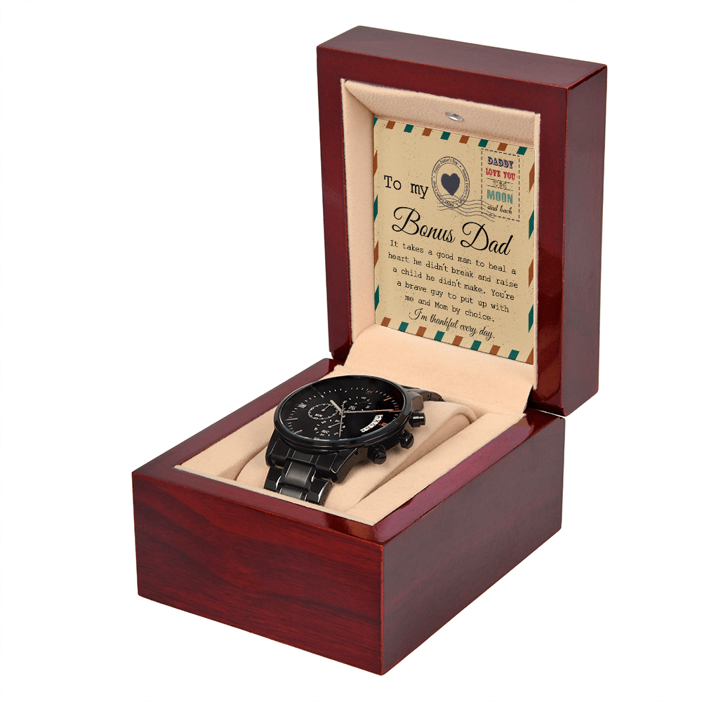 Bonus Dad Black Watch Gift with Brave and Loving Message