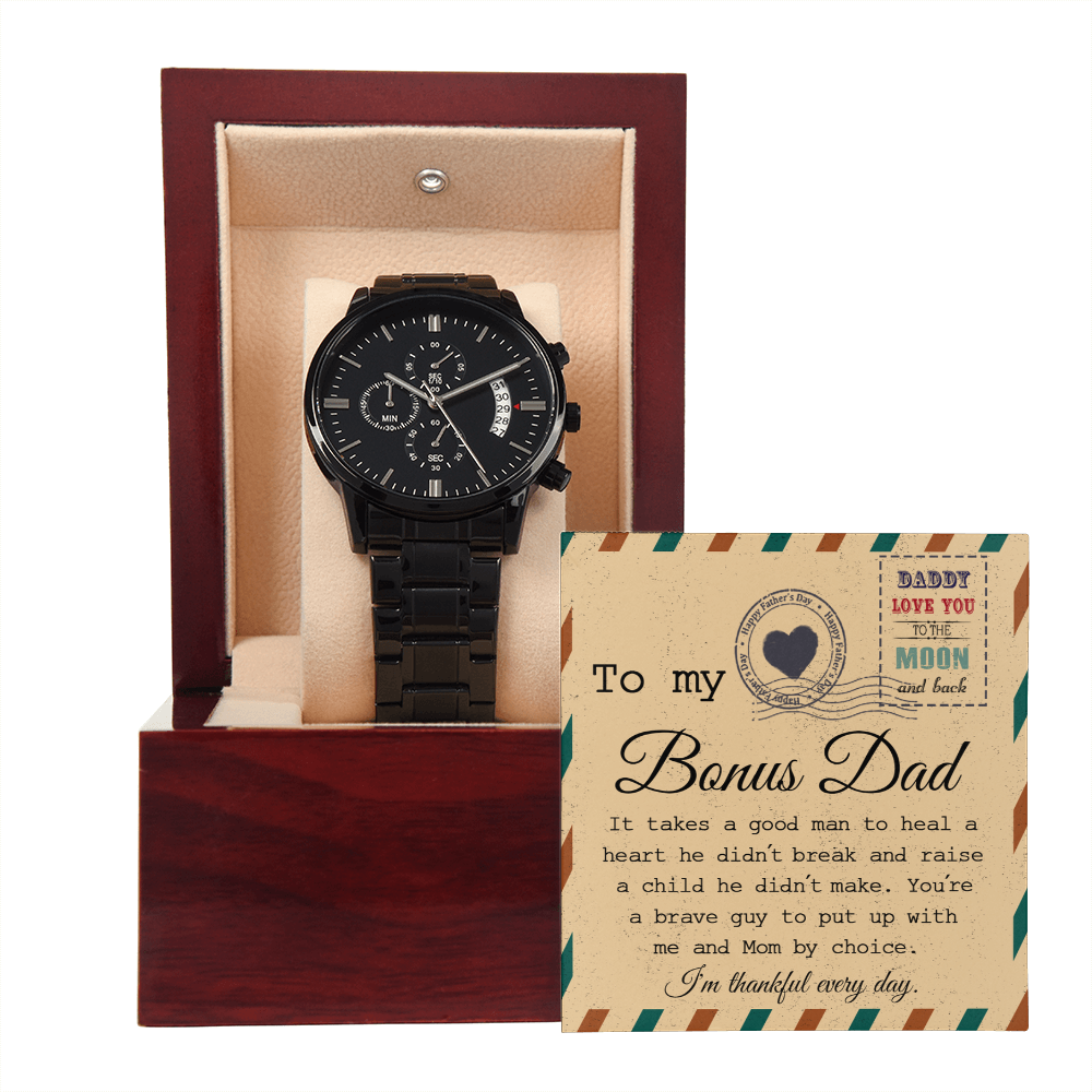 Bonus Dad Black Watch Gift with Brave and Loving Message