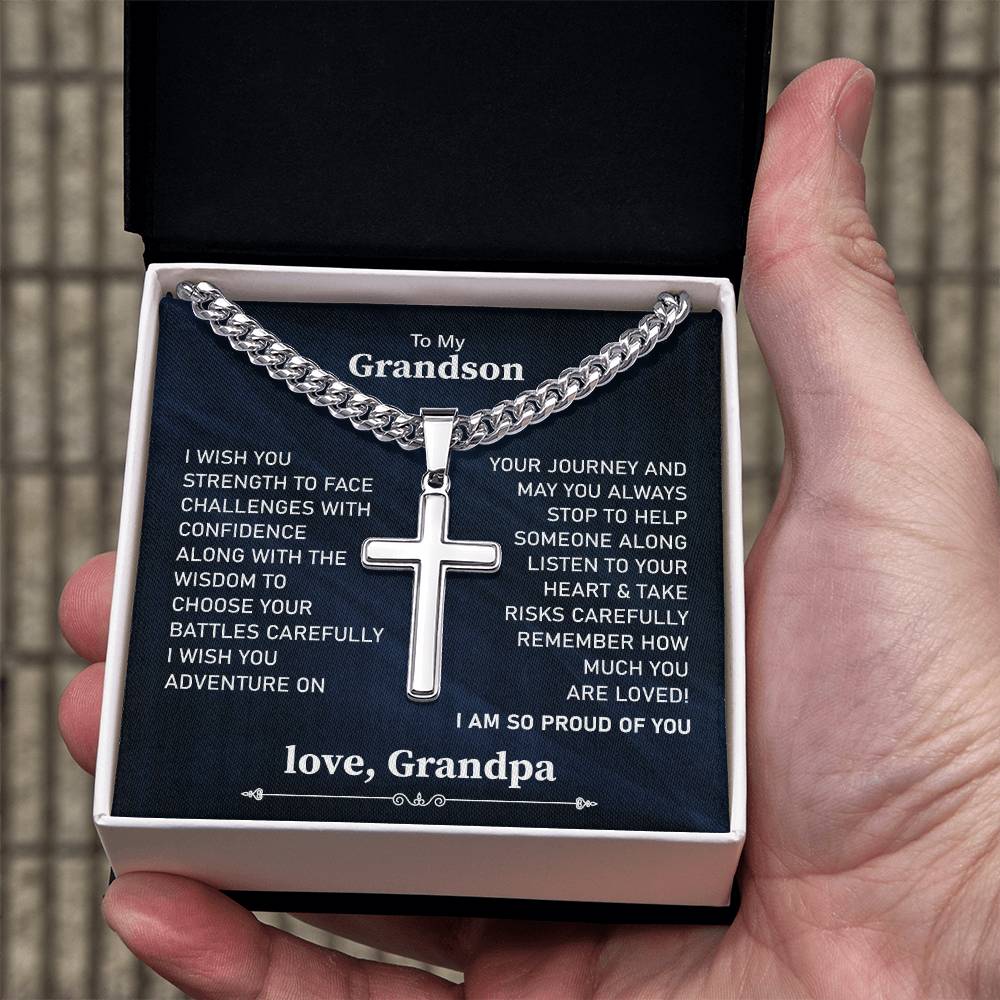 To My Grandson Necklace, I Am So Proud Of You, Love Grandpa.