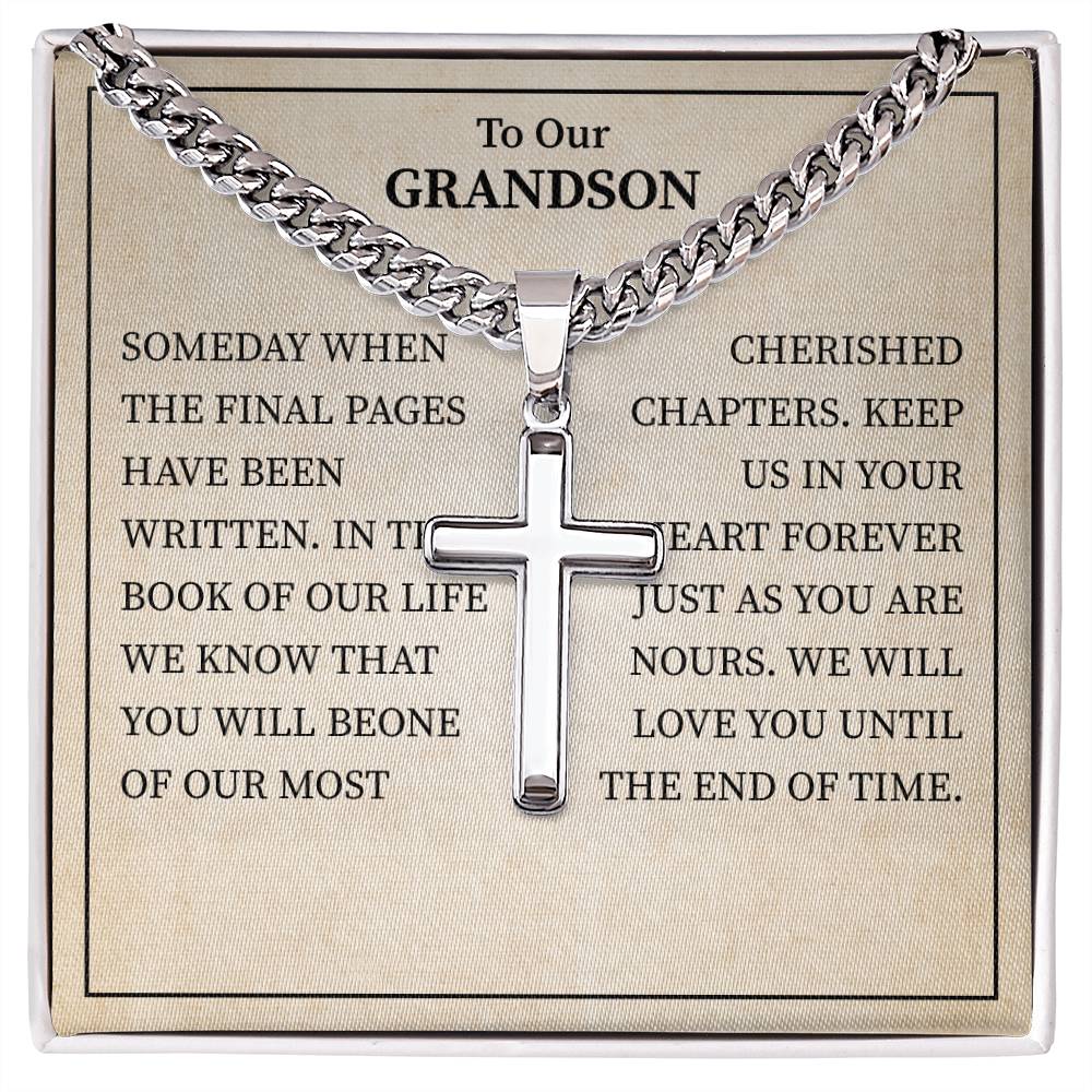 To Our Grandson Necklace From Grandparent, We Will Love You Until The End Of Time.