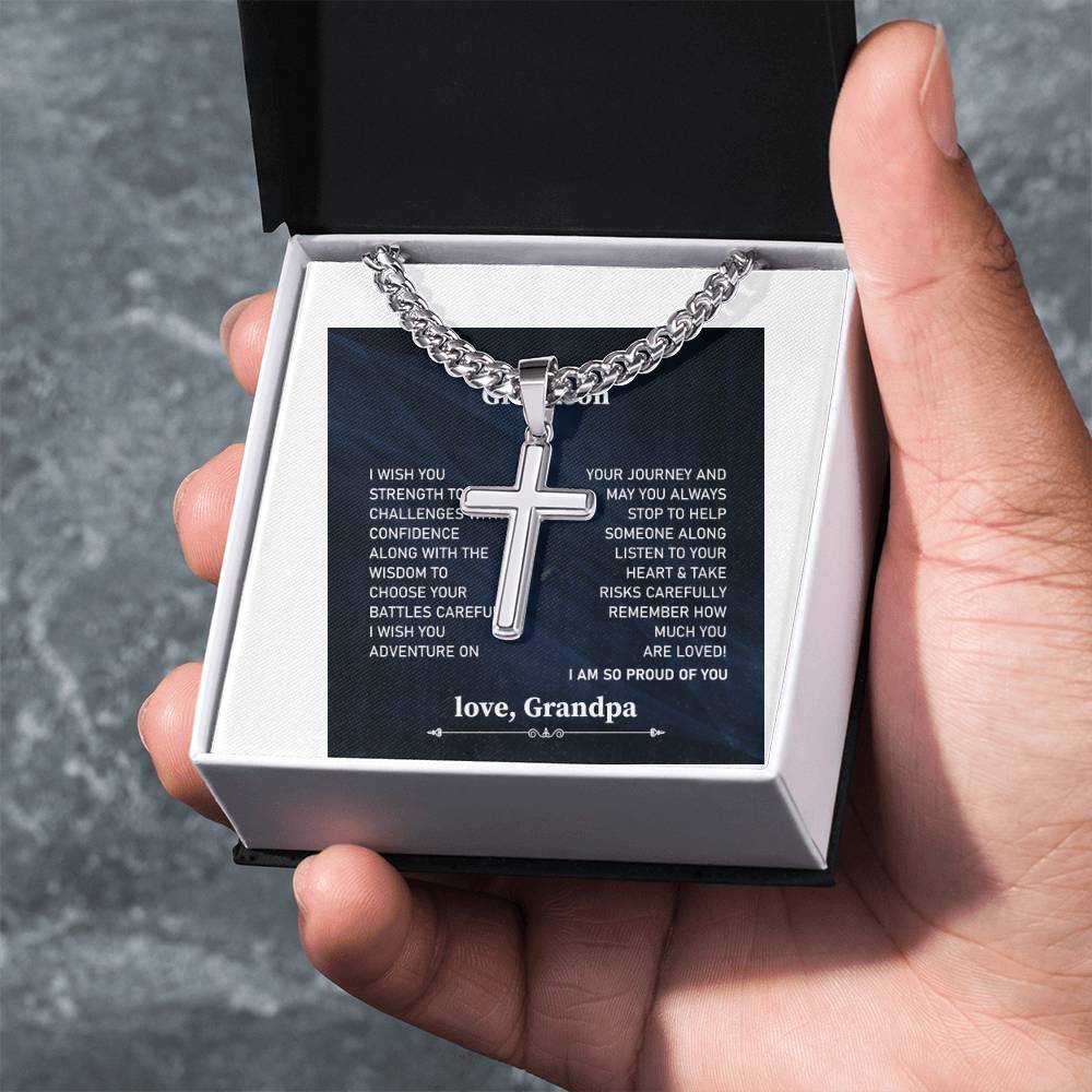To My Grandson Necklace, I Am So Proud Of You, Love Grandpa.