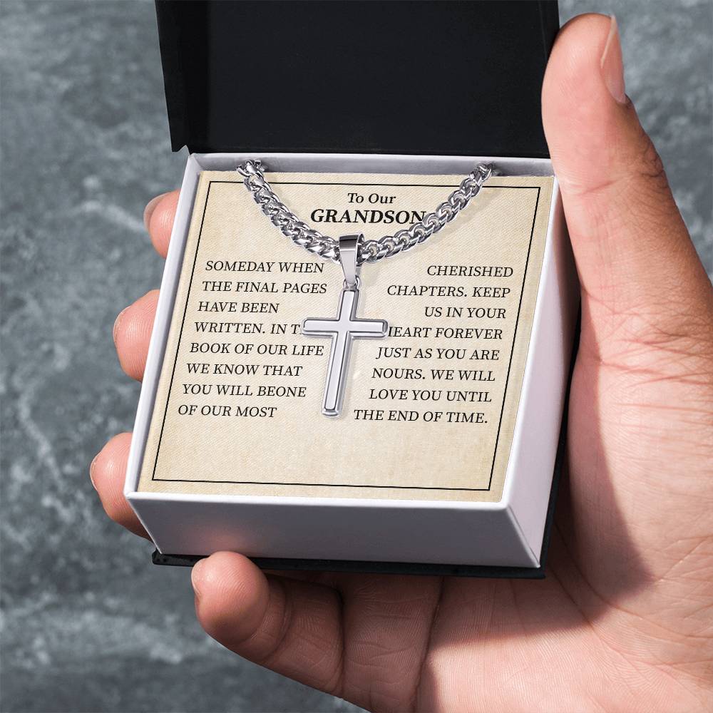 To Our Grandson Necklace From Grandparent, We Will Love You Until The End Of Time.